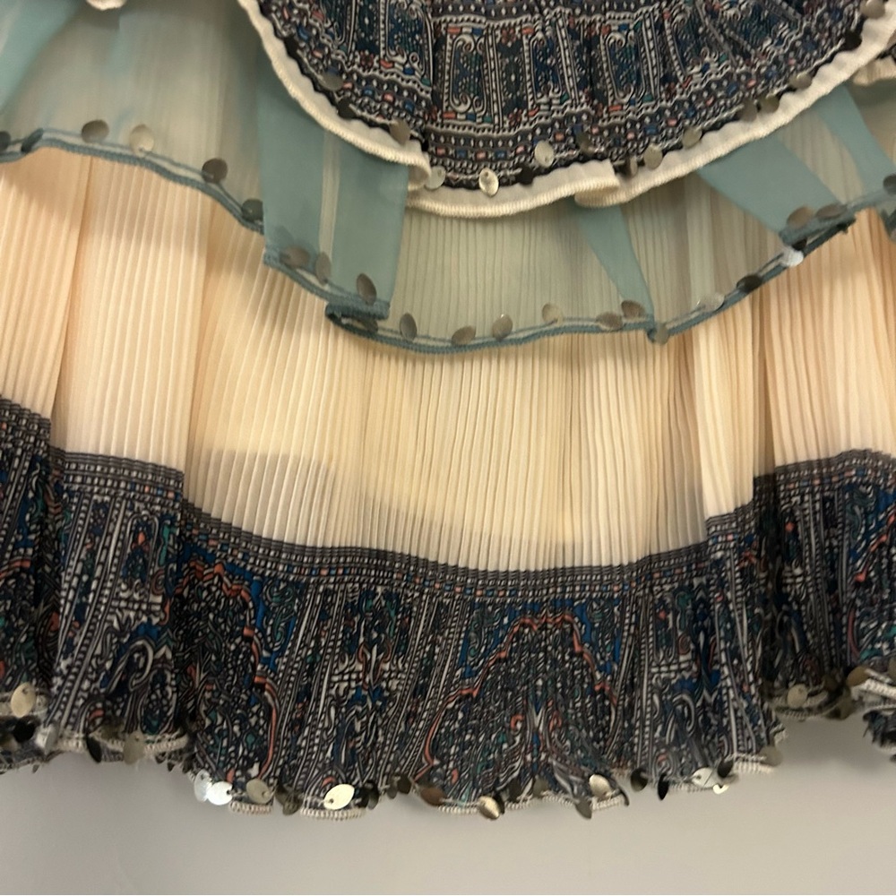 Anthropologie Let Me Be Camilla Blue Cream Ruffled Blouse - Picture 8 of 9